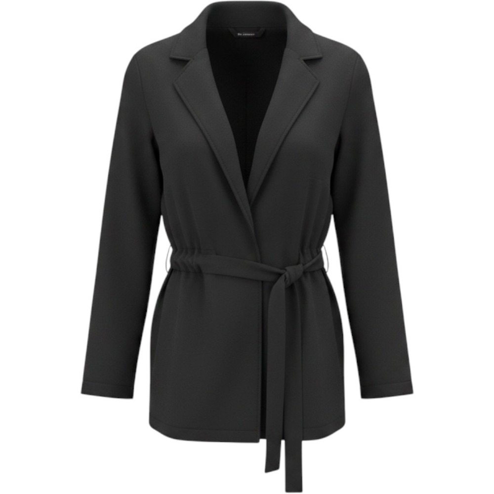 Versona Belted Twill Blazer Jacket Womens Small Black Stretch Notch Lapel Formal